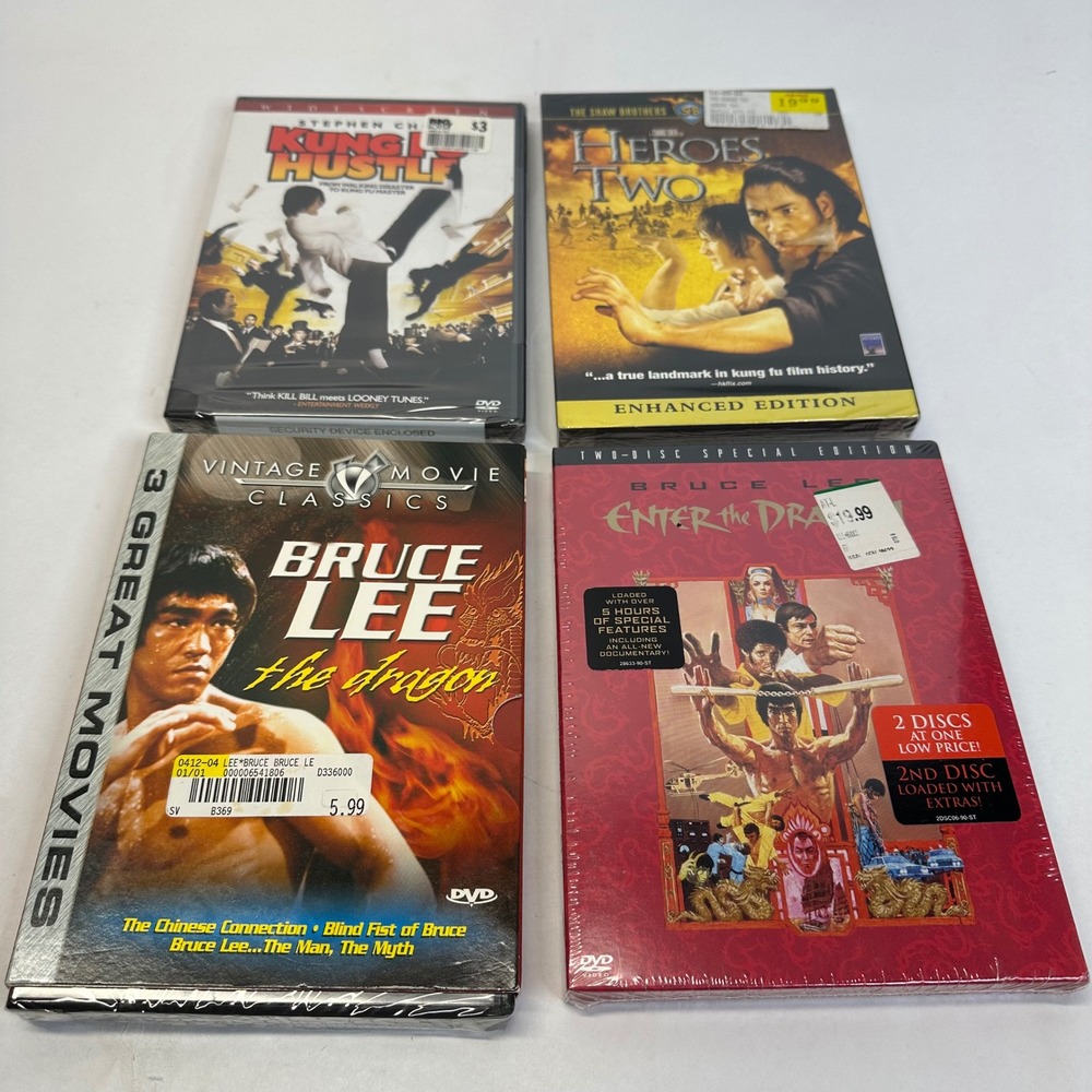 Kung Fu New Sealed DVD Lot of 4 Bruce Lee Dragon Kung Fu Hustle Heroes Two